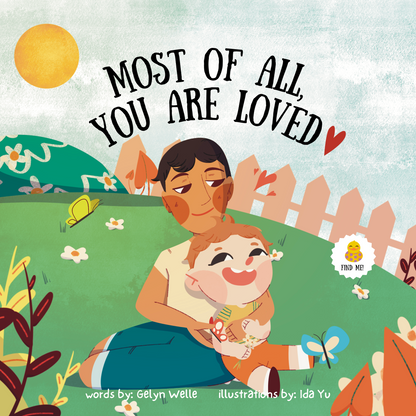 Polkaducks - Most of All You Are Loved. An English illustrated bedtime board book filled with daily self-affirmations, designed to nurture love, kindness and confidence in your child.